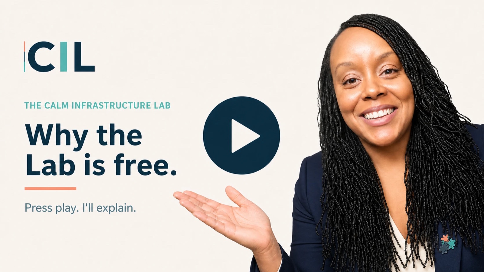 Start here: press play, then say hello. Latoya welcomes you to The Calm Infrastructure Lab